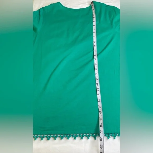 Krazy Kat Green Tunic Embroidered Fringe Hem Size Medium - Picture 7 of 7